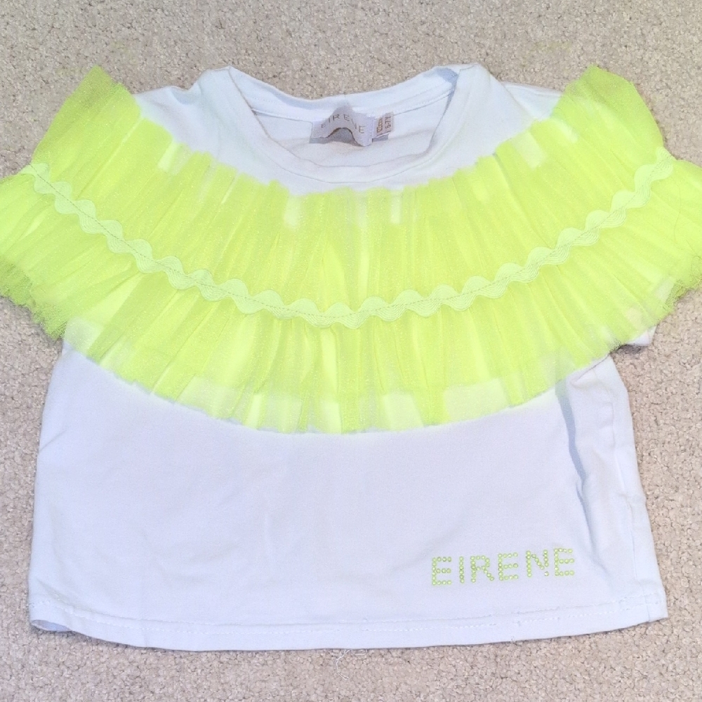 Kids Eirene White and Neon Yellow Ruffle Top Size 6-7Y 122cm